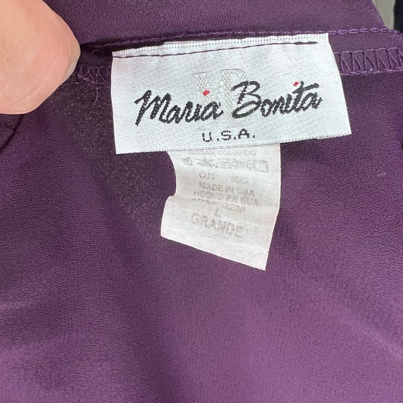 Purple Beaded Spaghetti Strap Midi Evening Dress Size L Maria Bonita - Picture 5 of 6